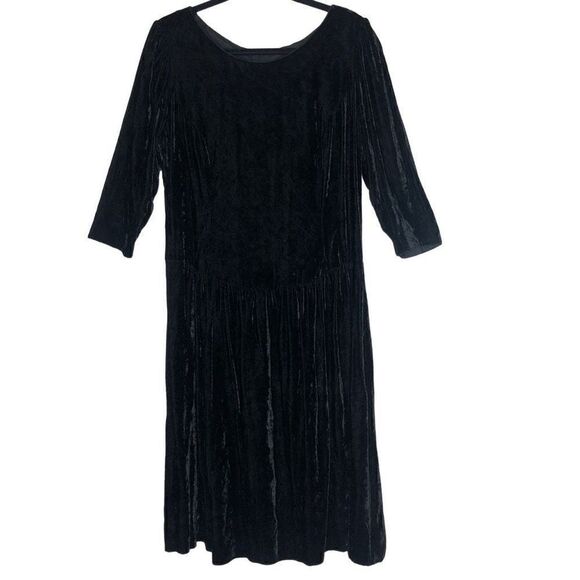Vintage Lanz II Black Velvet Dropped Waist Dress Size 14 - Picture 1 of 14